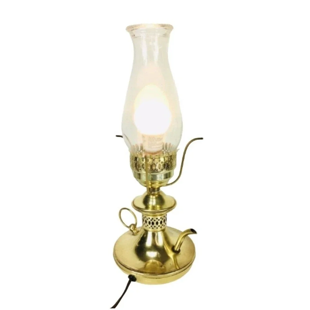 Vintage MCM Gold Brass Oil Converted To Electric Genie Table Lamp